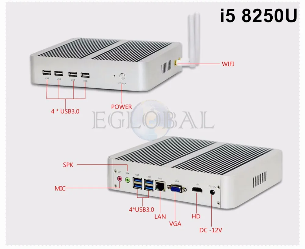 Процессор EGlobal fanless Мини компьютер Nuc i7 8565U i7 7560U i5 8250U i5 7260U DDR4 микро ПК Windows 10 Pro Barebone HTPC Nuc VGA HDMI