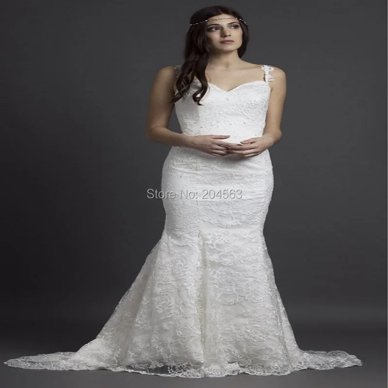 

Hot Sale Gorgeous Elegant Sweetheart Spaghetti Straps Mermaid Lace Wedding Dresses