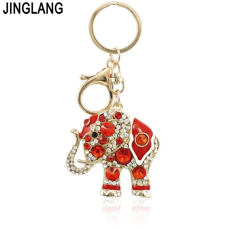 

JINGLANG Gold Color Animal Lobster Clasp Keyring Dangle Crystal Enamel Elephant Charms Keychains For Men Handbag Luxury Jewelry