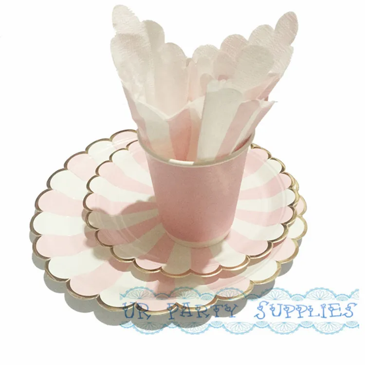 Free Ship 40 Sets Disposable Party Tableware Foil Gold Paper Plates