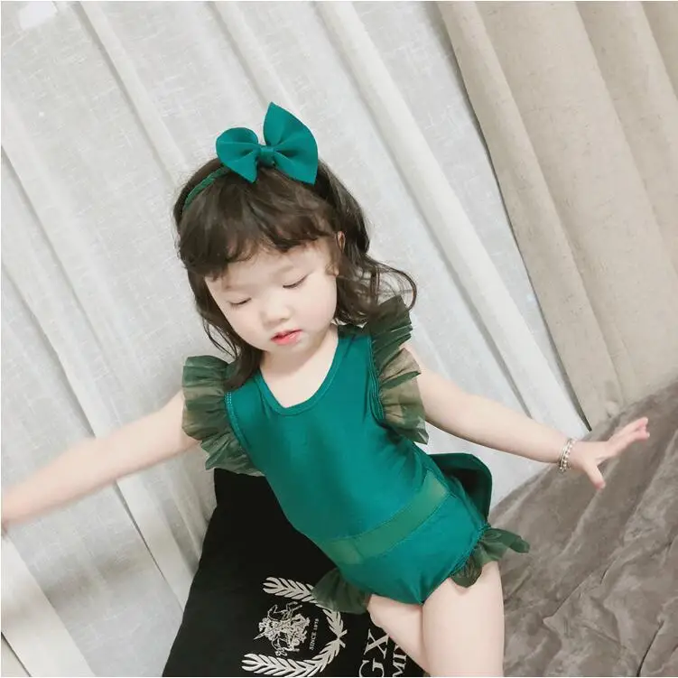 Vintage baby girls ruffles swimsuit children big bows swimsuit for toddler girl infant baby