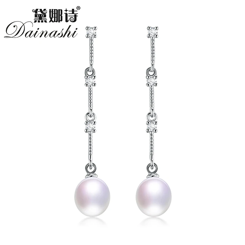 

Dainashi Romantic 925 Sterling Silver Earrings Drop Earrings White AAAA Freshwater Pearl Dangle Earrings For woman female gift