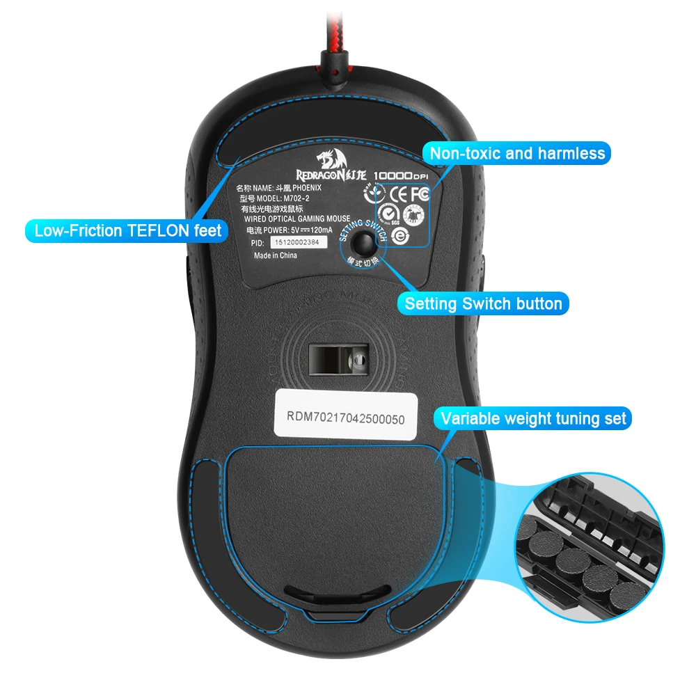 Redragon PHOENIX M702 2 USB игровая мышь Проводная 10000 dpi 11 кнопок эргономичный дизайн для