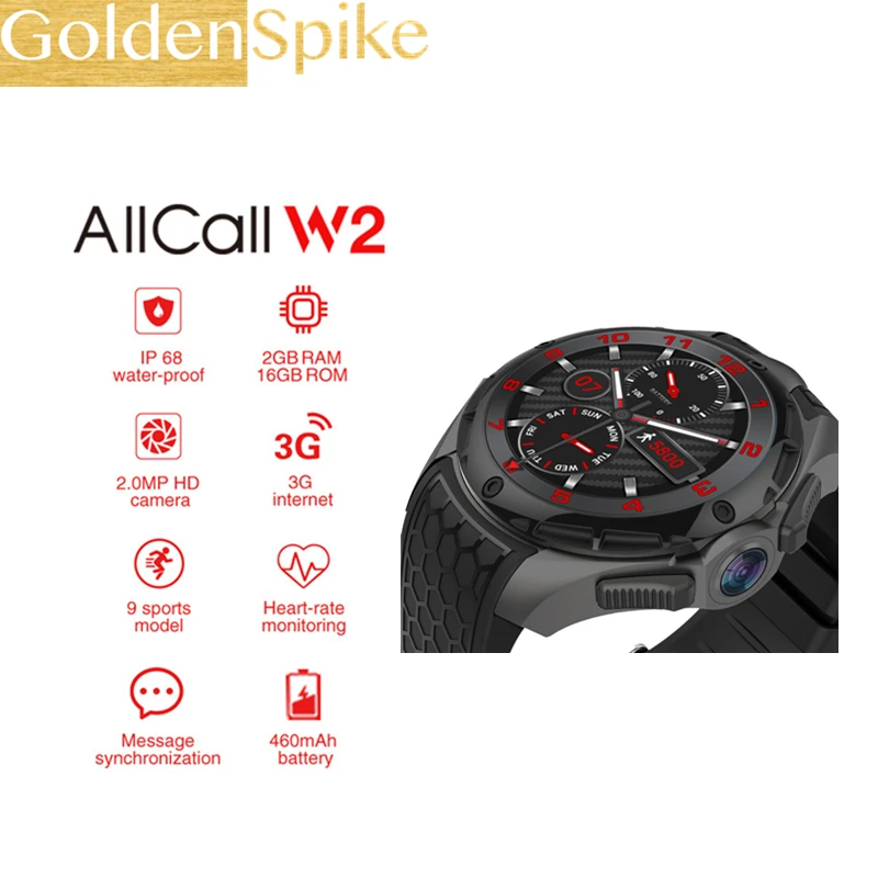 Allcall W2 Android 7 0 MTK 6580 quad core smart watch 1 39 дюйма 2g + 16g 3g IP68 водонепроницаемый дисплей