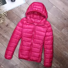 Осень-зима Для женщин Ультра Легкая зимняя куртка-пуховик женский 90% белый пуховик на утином пуху с капюшоном теплые пальто узкого кроя однотонная парка Цвет, верхняя одежда на пуху, Q177