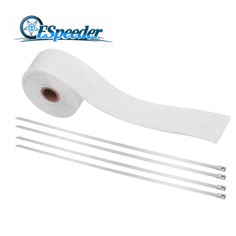 

ESPEEDER 16 Feet*2Inch Motorcycle Exhaust Thermal Exhaust Tape Heat Shield Resistant White Thermal Wrap Roll With Stainless Ties