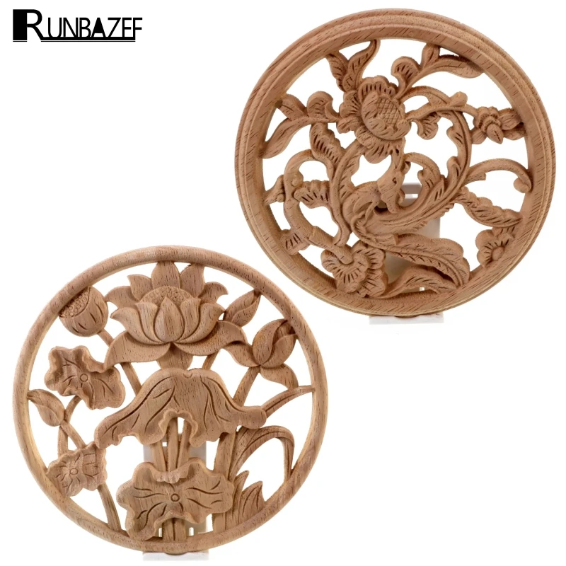 

RUNBAZEF Chian Arrival Vintage Wood Carved Corner Onlay Applique Unpainted Furniture Cabinet Decorative Wooden Miniature