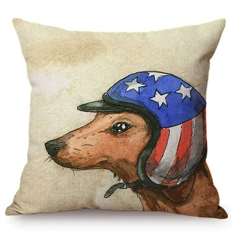 Nordic Comic Funny Dog Pilot Motorcycle Driver Home Decoration Throw Pillows Cases Humorous Dog Cosplay Roles Sofa Cushion Cover M083-1