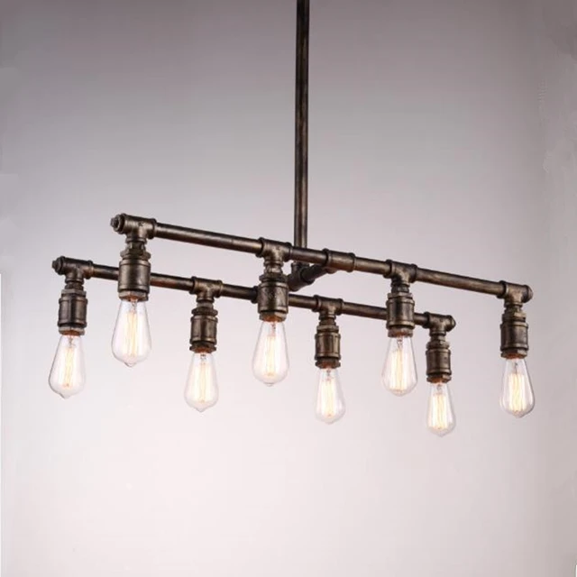Loft Vintage personalizado 8 lámparas Industrial tubo de agua lámpara colgante barra de luz Edison colgante iluminación antigua _ - AliExpress Mobile