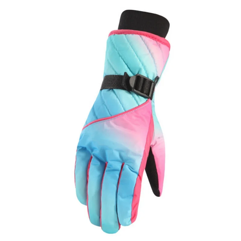 Зимние профессиональные лыжные перчатки для девочек и мальчиков, водонепроницаемые теплые перчатки для взрослых, ветрозащитные перчатки для катания на лыжах и сноуборде - Цвет: B