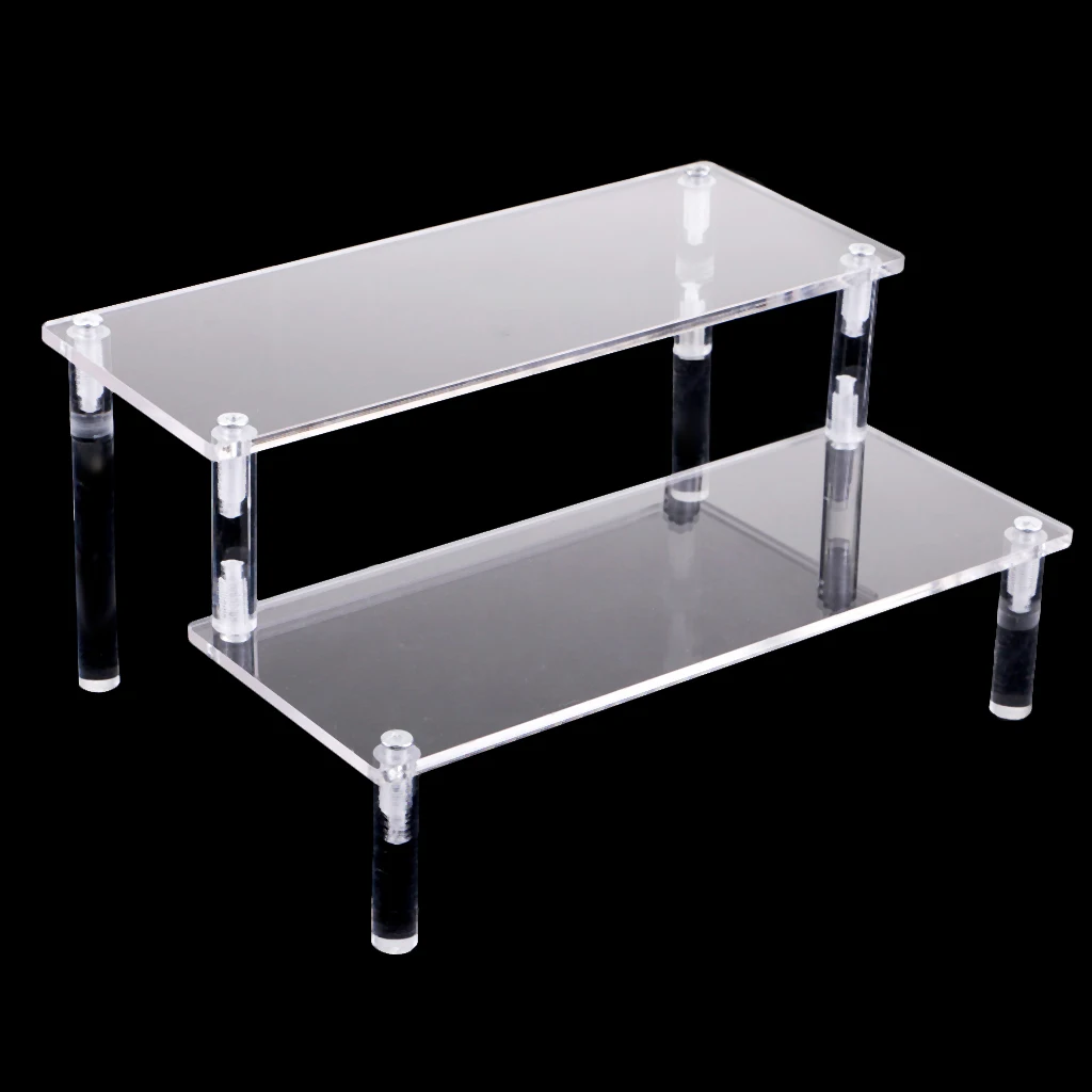 Acrylic Riser Display Rack Shelf Removable Showcase - 2-Layer Detachable Storage Stand for Cosmetics, Jewelry, Car Model Toys