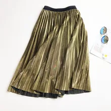 Летние женские юбки металлическая вспышка плиссированная юбка длинная Яркая Цветная горячая штамповка старинная юбка с высокой талией