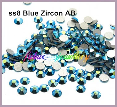 

Free Shipping! 1440pcs/Lot, ss8 (2.3-2.5mm) Blue Zircon AB Flat Back Nail Art Glue On Non Hotfix Rhinestones