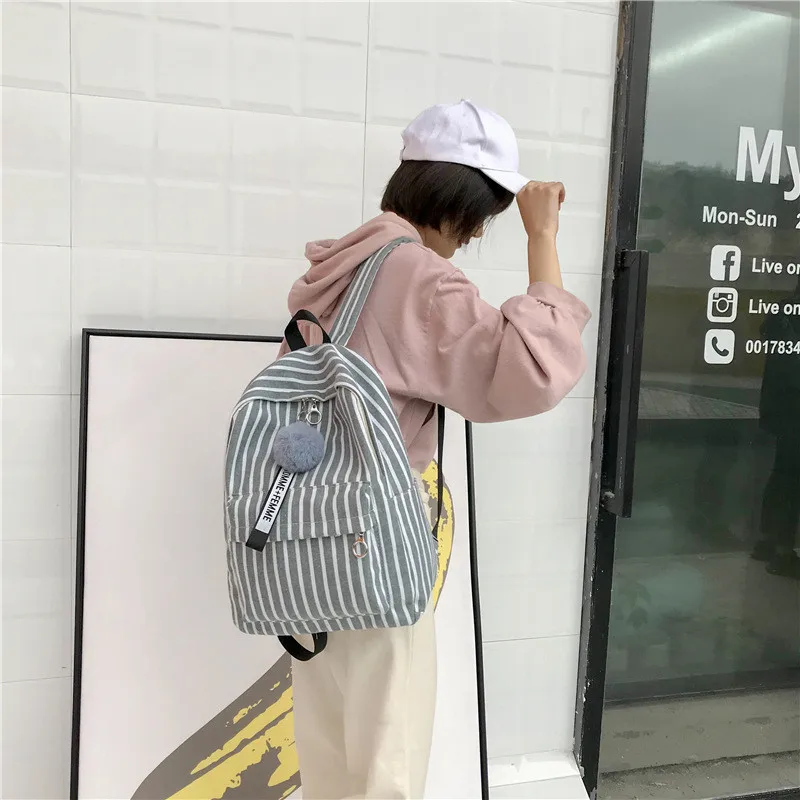 Women Backpack Female School Bag for Teenage Girls Laptop Striped Backpacks Travel Bag Fabric for Student Black Notebook Bagpack Women Backpack Female School Bag for Teenage Girls Laptop Striped Backpacks Travel Bag Fabric for Student Black Notebook Bagpack