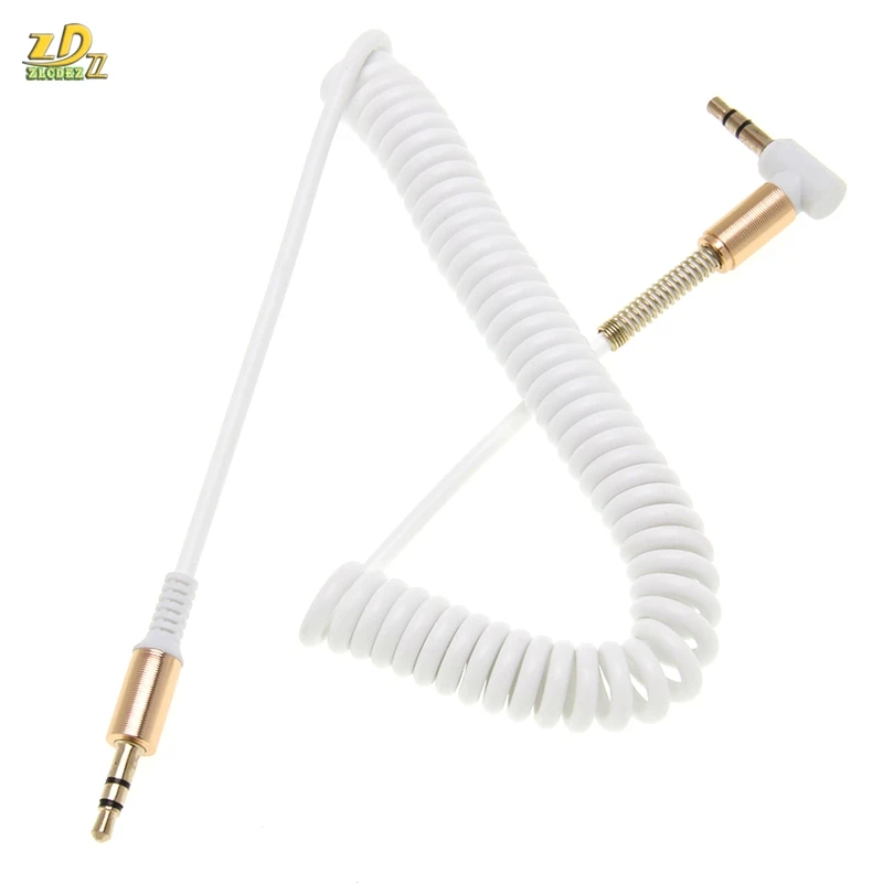 3 5 Jack AUX Audio Cable 3 5MM Male to Male For Phone Car Speaker MP4 Headphone 2M Spring Audio Cables 90 Degree angle 500pcs