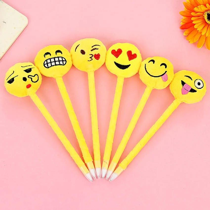 Buy 6pcs/lot Cut Emoji Smile Ballpoint Pen Creative fashion Plush ballpoint