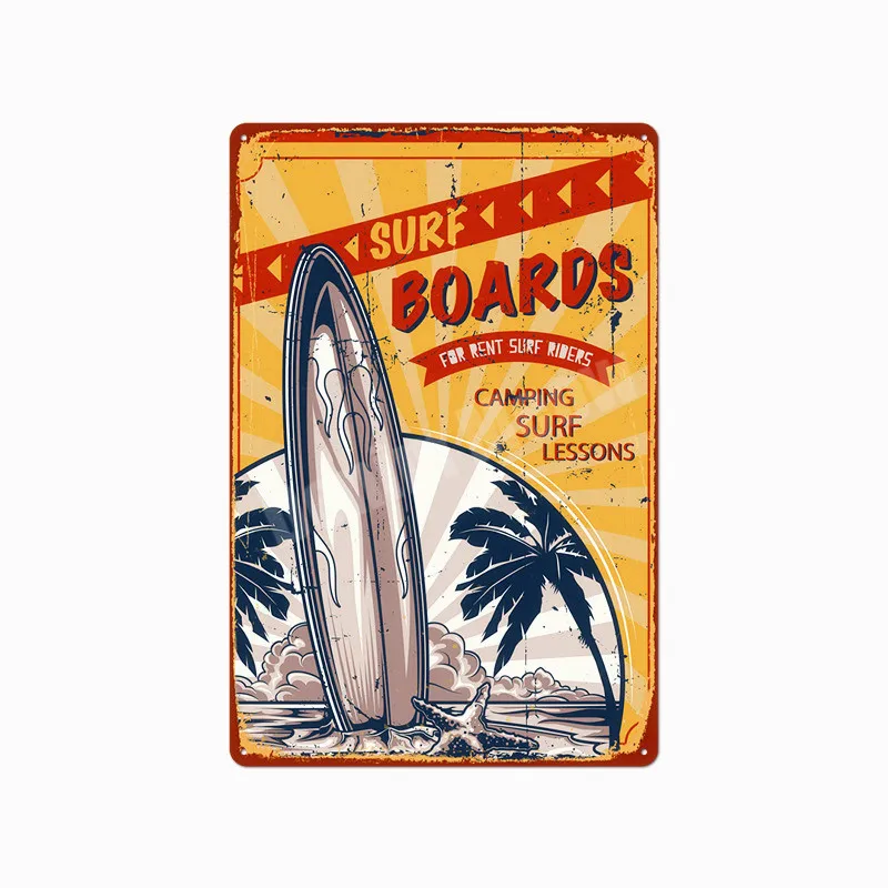 Summer Beach Plaque Surf Club Vintage Metal Art Painting Hawaii Party Club Party Pub Bar Decor California Wall Tin Sticker MN123
