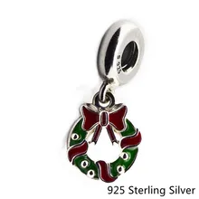 

Holiday Wreath Red & Green Enamel Dangle Authentic 925 Sterling-Silver DIY Beads Necklace Pendant for Lady Jewelry Making Gift