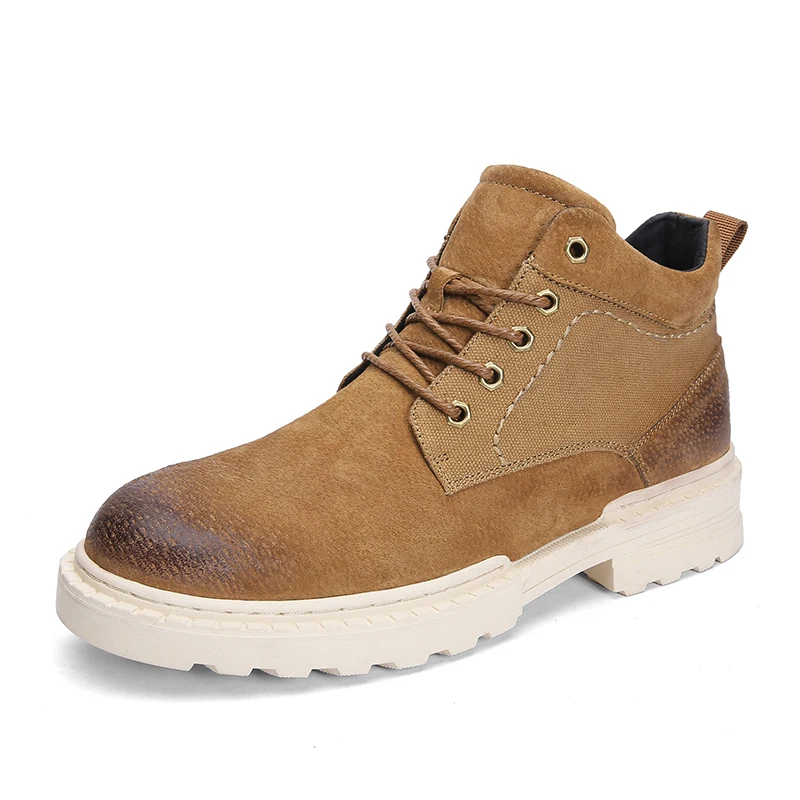 

Men's Boots Ankle Genuine Leather Boots Short Top Lace Up Boots Single Hard Wearing Black Grey Yellow Youth Boots Factory Sell