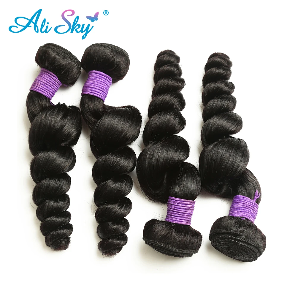 Ali Sky Hair Loose Wave Brazilian nonremy Hair Natural Black 1B# Human Hair Thick Weaving 1PC Free Shipping Can Be Curled/Dyed ali-human-hair