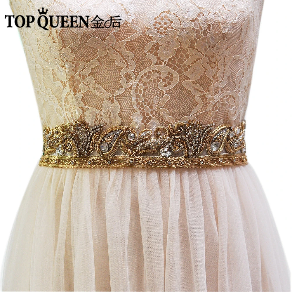 Topqueen Bridal Sash Belt Gold Wide Beaded Belt Wedding Bridal