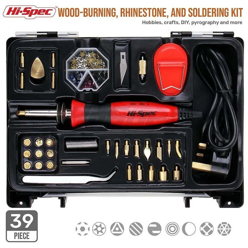 

Hi-Spec 35pc 2 in 1 0-15W-30W Dual Temperature Electrical Soldering Iron Kit Pyrography Wood Burning Tool Set Iron Solder Pen