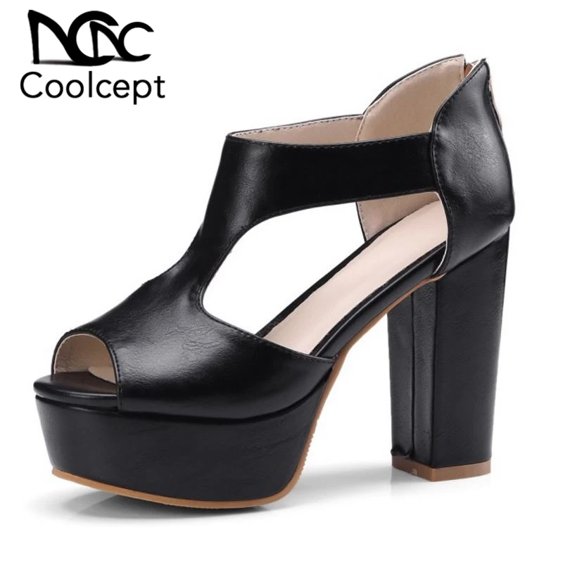 

Coolcept High Quality Women High Heel Sandals Sexy Platform Zipper Hollow Sandals Summer Night Club Shoes Women Size 32-42