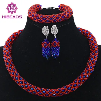 

Fashion Crystal Choker Necklace Set Simple Party Nigerian Beaded Jewelry Set Wholesale African Asoebi Beads Free Shipping WD308