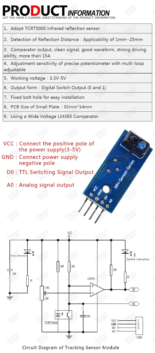 TCRT5000 инфракрасная отражательная способность сенсор модуль обхода препятствий отслеживание сенсор модуль для arduino Diy Kit
