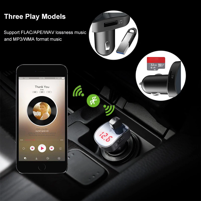 KCAR1012_15_JONSNOW Bluetooth FM Transmitter FM Bluetooth Car FM Modulator Car Lighter MP3 Bluetooth Player QC 3.0 USB Car Charger 5V3.1A