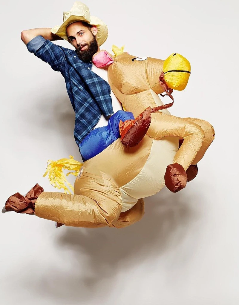 تأثيري حزب نفخ كاوبوي الحصان رايدر سباق بذلة هالوين نفخ كاوبوي ازياء الزي للكبار