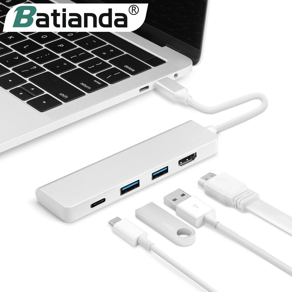 Адаптер type-C концентратор 4 в 1 2 порта USB 3,0 USB-C порт зарядки+ 4K HDMI для Macbook Pro Air/huawei/Dell порт type C