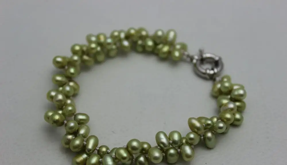 

2strands yellow-green rice 4x6mm freshwater pearl bracelet 9INCH"Handmade" Alloy >>free shipping