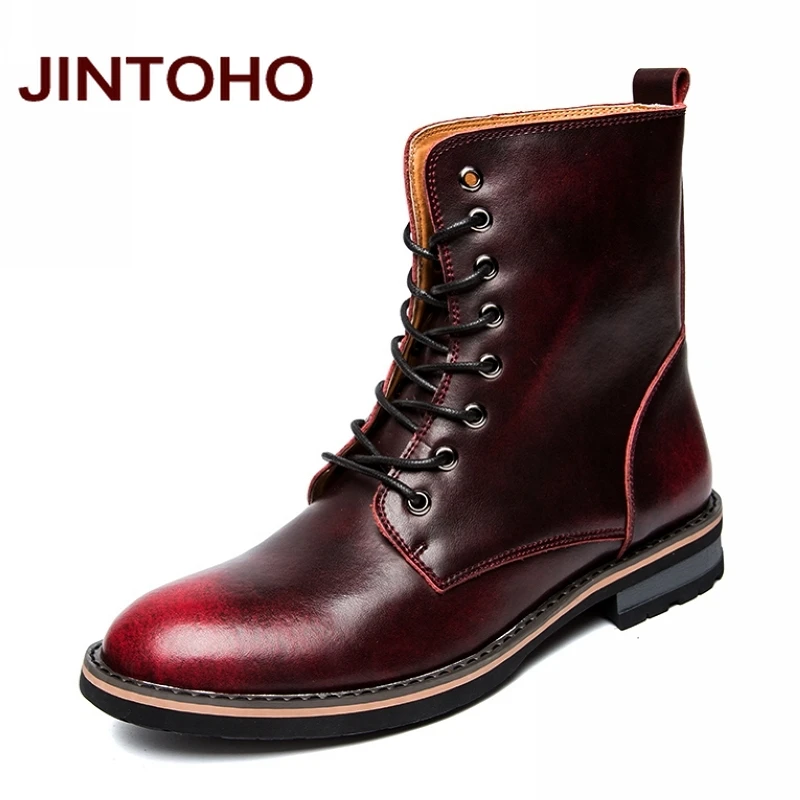 

JINTOHO High Quality Winter Leather Boots Winter Warm Men Shoes Cow Split Rubber Boots Glitter Italian Men Boots 2016 Booties