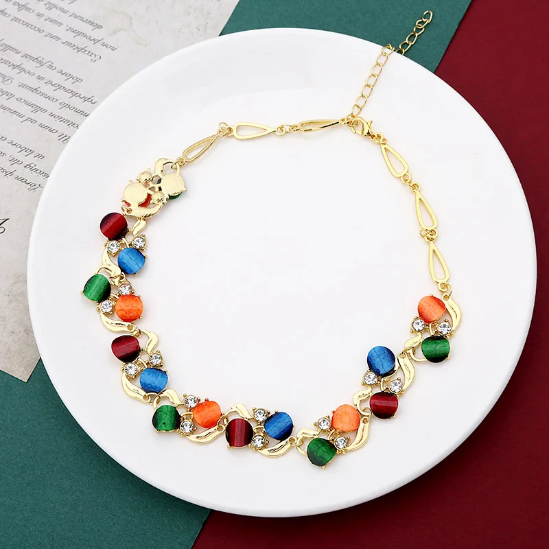 Guvivi новые модные комплекты украшений для женщин цветной металлический каменная капля серьги колье ожерелья Набор браслетов женский NE+ BR+ RI+ EA