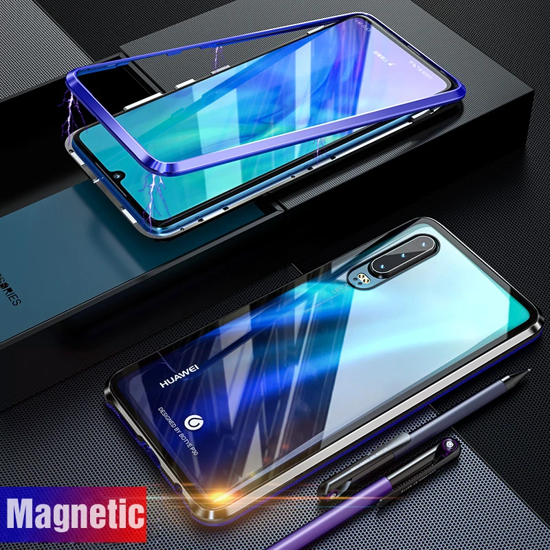 

Luxury Aluminum Metal Magnetic Case For coque Huawei P30 Pro Phone Armor Magnet With Back Glass Cover Huawei P20Pro Case P 20
