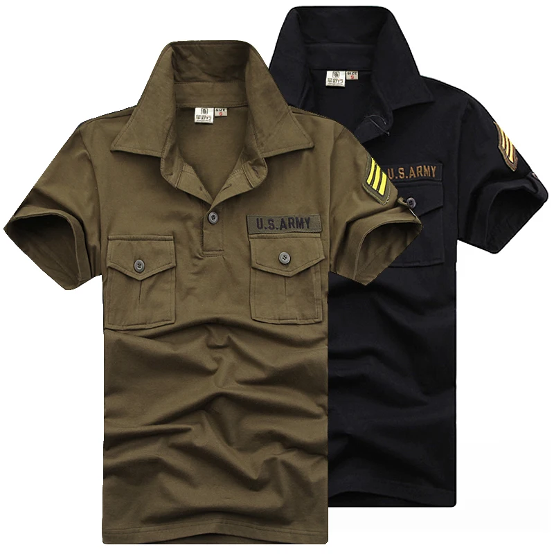 

2018 New Military Style Mens Brand Shirts Army Green Black Short Sleeve Men Outdoor Camp Hiking Cotton Dress Shirts Camisa M-3XL