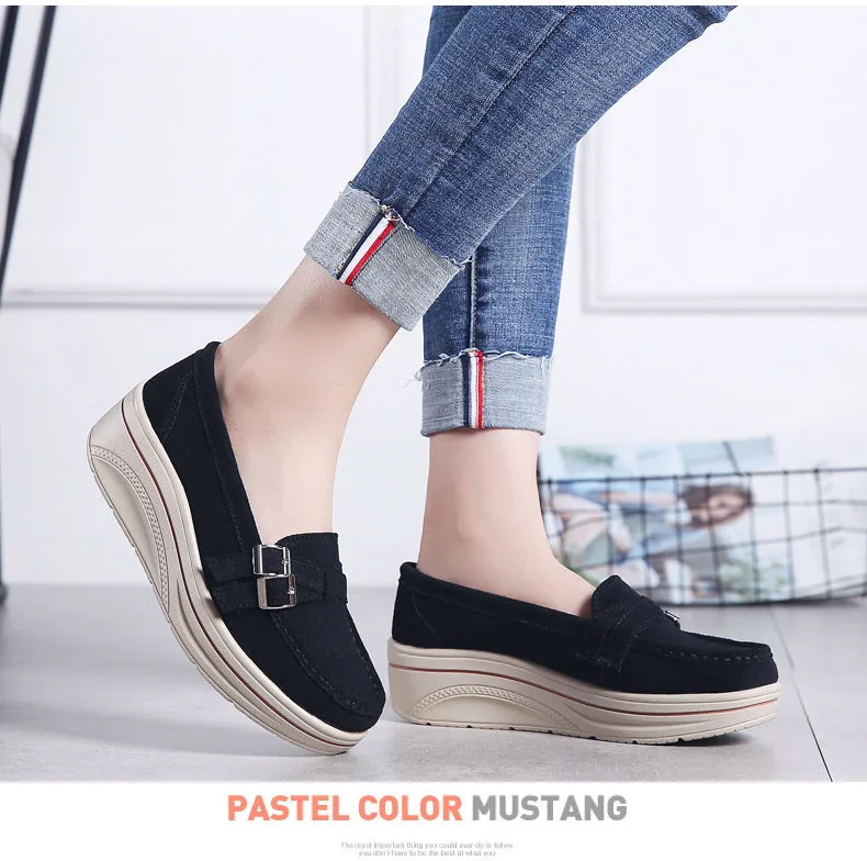 New Fashion Women Flat Shoes Genuine Leather Loafers Shoes Woman Slip-on Flats Ladies Platform Wedge Shoes creepers (6)