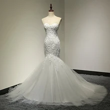 Милое Расшитое бисером свадебное платье русалки реальные фотографии кружевное свадебное платье из тюля свадебное платье Vestido De Noiva SL-W58