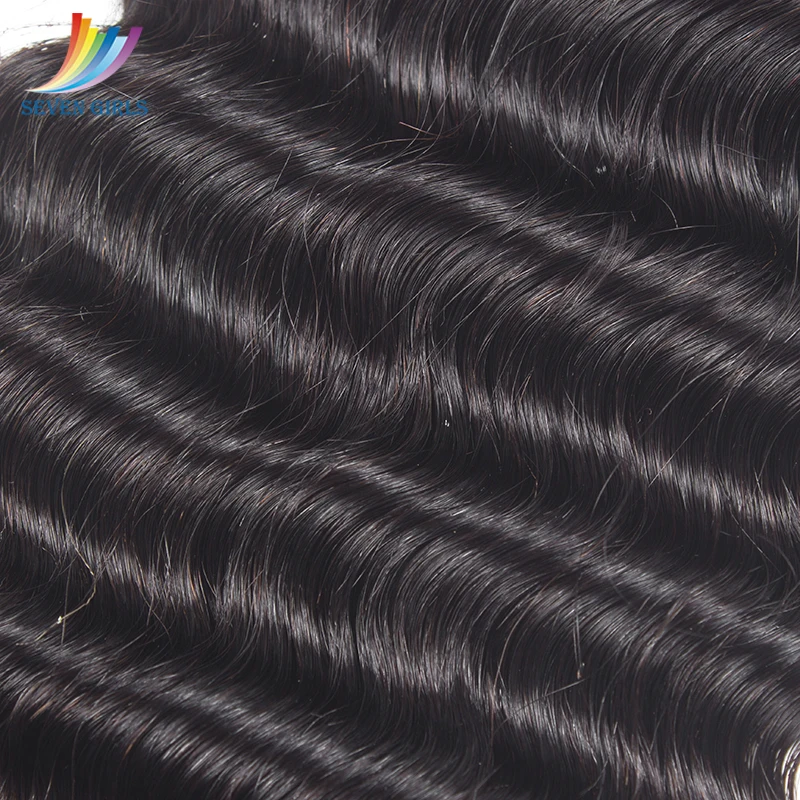 Sevengirls Deep Wave 3 Bundles With 4*4 +2*4 Silk Base Closure Malaysian Natural Color Virgin Human Hair Extension Free Shipping