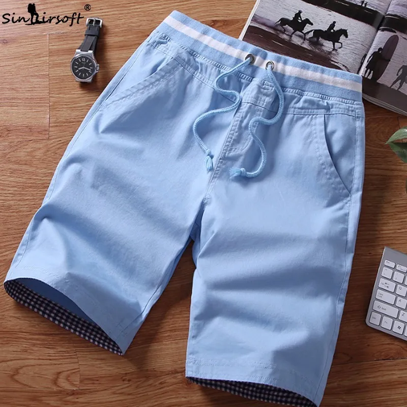High Drawstring Waist Men's Stretch Casual Shorts 5 Color Beach Wear Straight Shorts Male Plus Size M-4XL Summer Sport Shorts