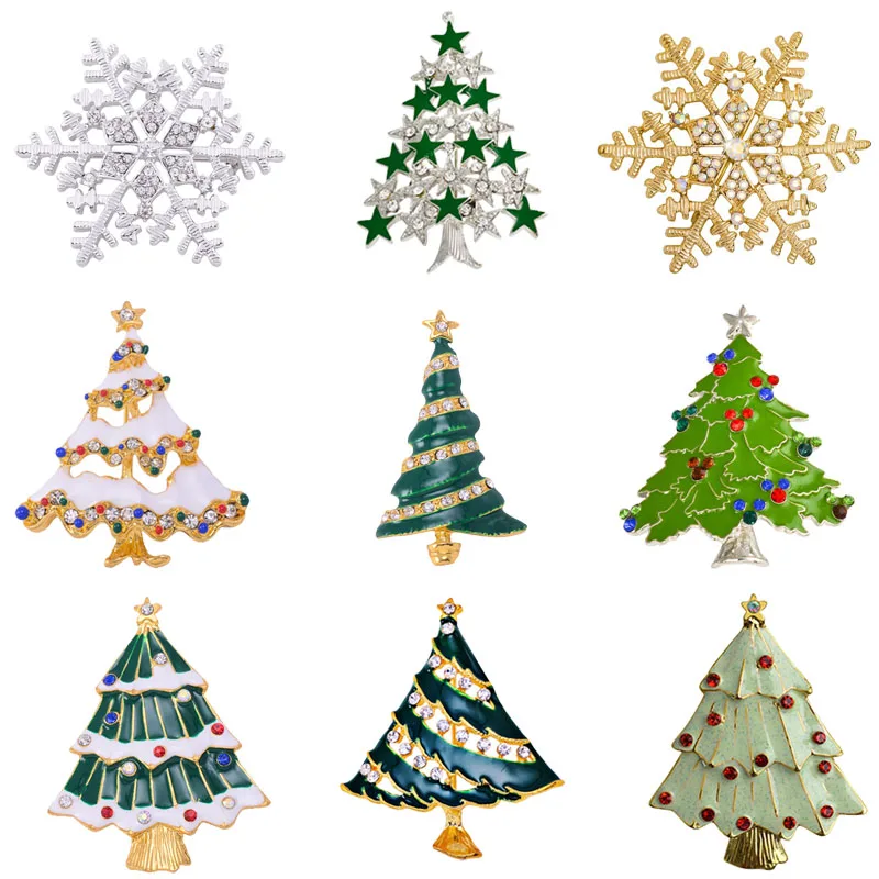 MZC Cheap Silver Gold Christmas Snowflake Brooch Colorful enamel Tree Broshes Gift Gift Jewelry Դեկորատիվ կապում Նորաձև բրոշներ