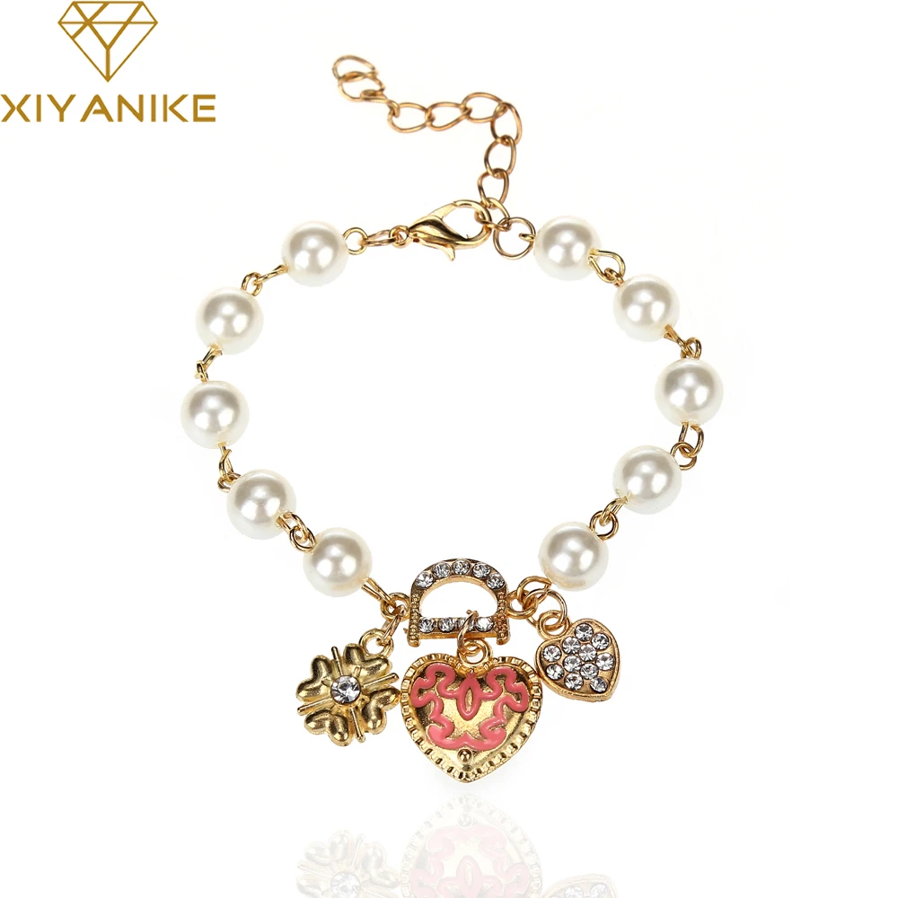 

Summer Style New Fashion Jewelry Bohenmia Heart&D with Floral Imitation Pearl Heart Bracelets Bangles For Women XY-B38