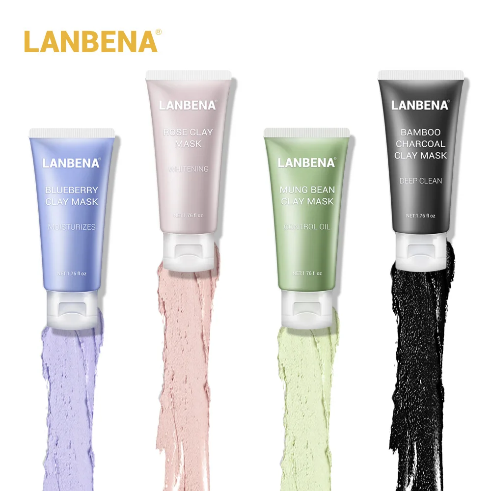 LANBENA Clay Face Mask+Bamboo Charcoal+Blueberry+Rose Deep Cleaning Remove Grease Shrinks Pores Nourishing Skin Care TSLM1