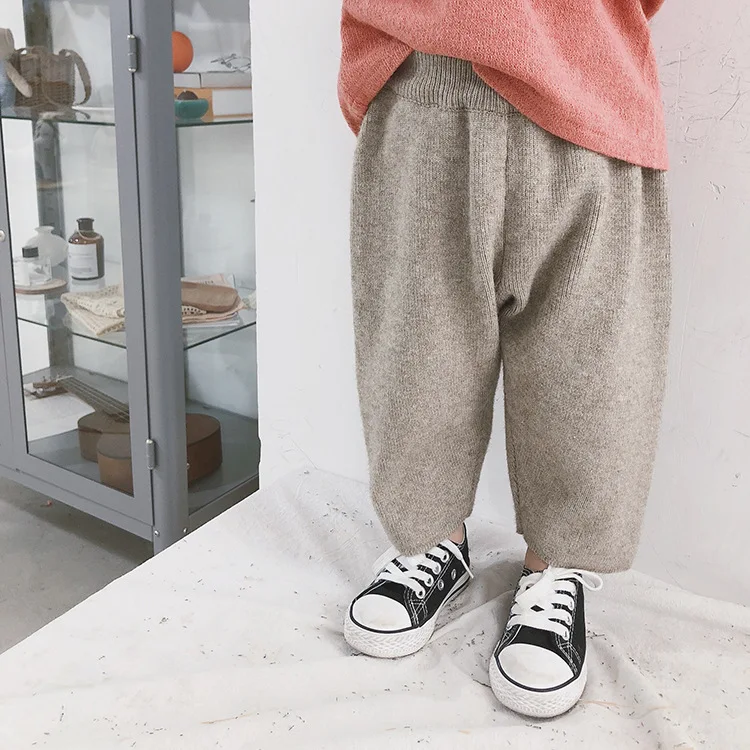 

Spring solid color knitted casual harem pants for baby girls kids all-match loose trousers 1-6Y