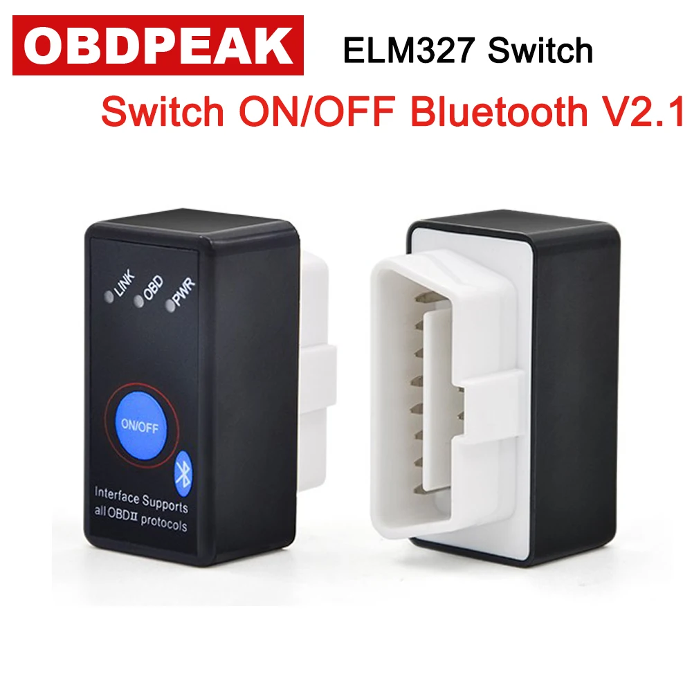 

V2.1 Bluetooth 4.0 ON/OFF Switch MINI ELM327 ELM 327 OBD2 / OBDII Version 2.1 for Android Windows Car Code Reader Free Ship