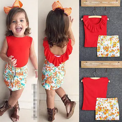 

Kids Baby Girls Toddler Clothes Sets Cute Fashion Red Ruffled T-Shirt Flower Pencil Skirt Summer Cool 2Pcs Outfits 1 2 3 4 5 6 7