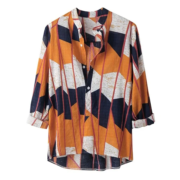Новинка, Мужская одежда, мужская разноцветная рубашка с нагрудным карманом, с коротким рукавом и круглым подолом, свободные рубашки, блуза, Hauts pour hommes - Цвет: Оранжевый