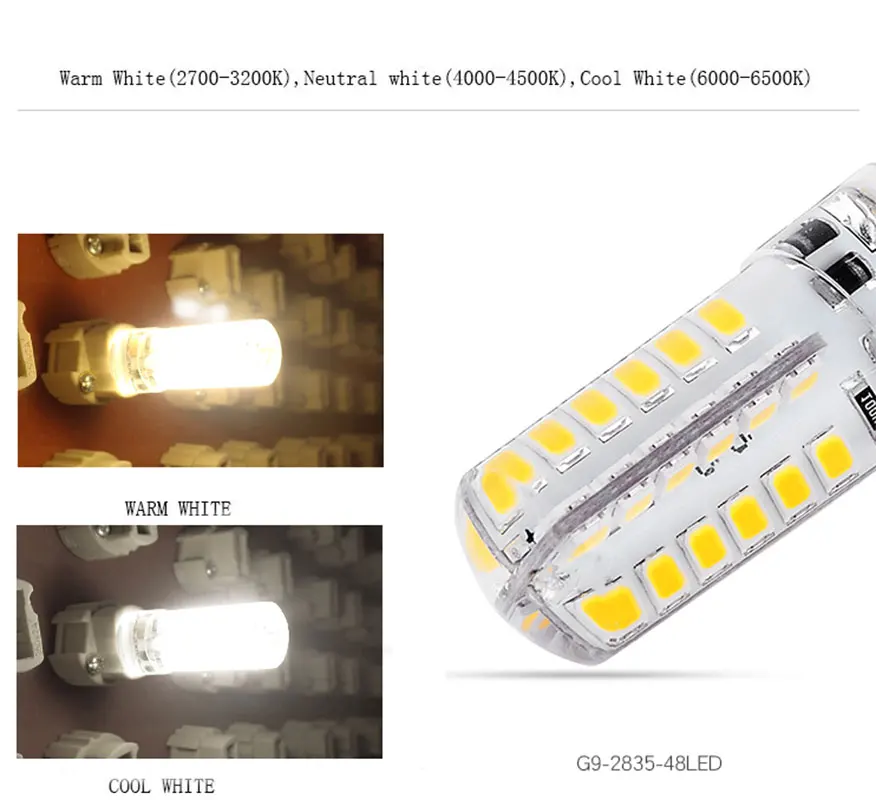 6 упаковок G9 светодиодный лампы 110V 220V 3000K 4000K 6000K 2835SMD высокое качество кукурузы лампы 48 светодиодный g9 галогенная лампа замена 360 Угол луча