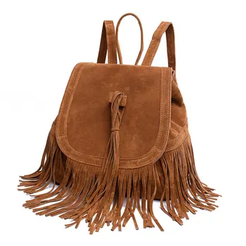 

Women Backpack Mini Tassels Rucksack Fashion Solid Women Shoulder Bag Matte leather fabric School Bag